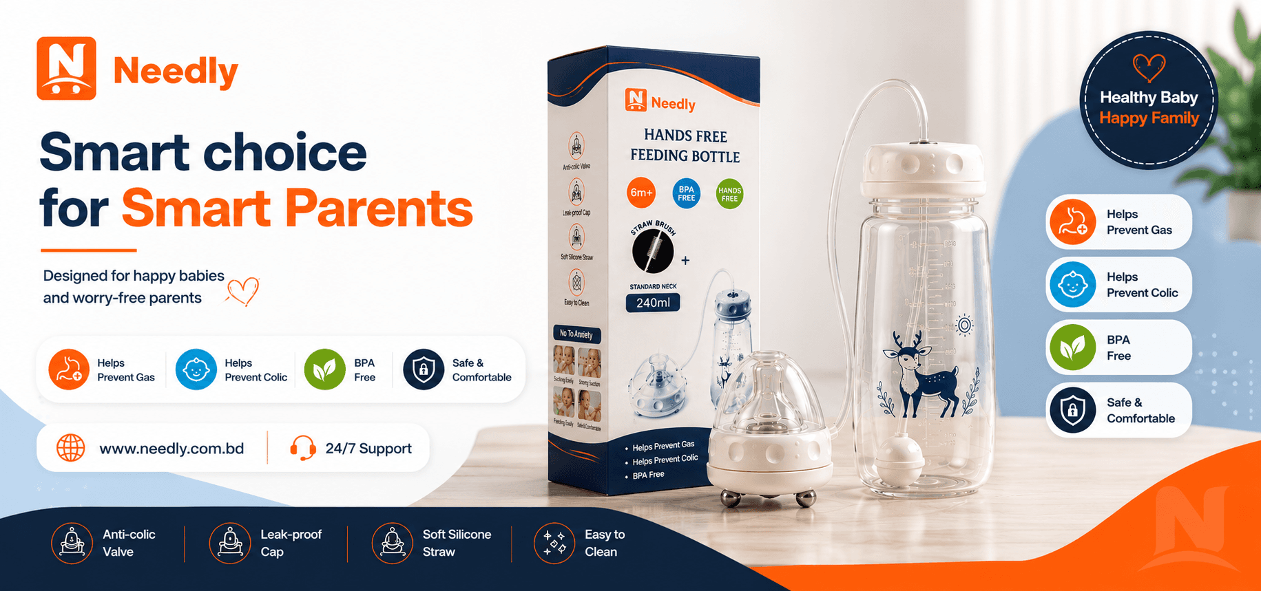 Hands-Free Baby Feeder Bottle – 240ml